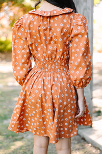 Take Your Love Camel Brown Floral Dress
