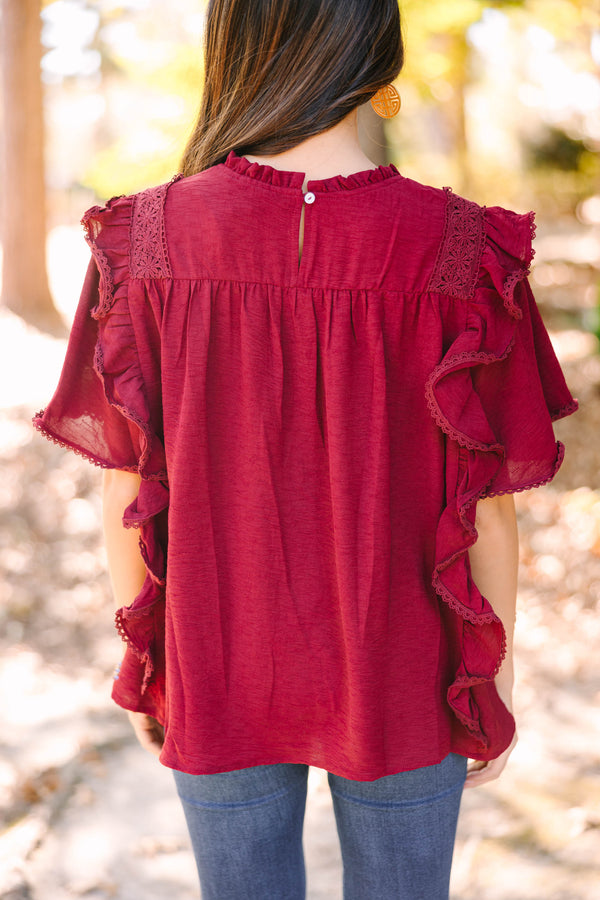 feminine ruffled red blouse