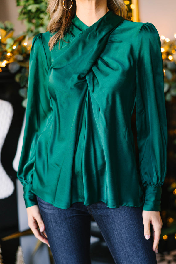 Filled With Love Hunter Green Satin Blouse