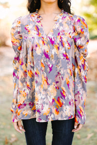 All In Order Gray Abstract Blouse