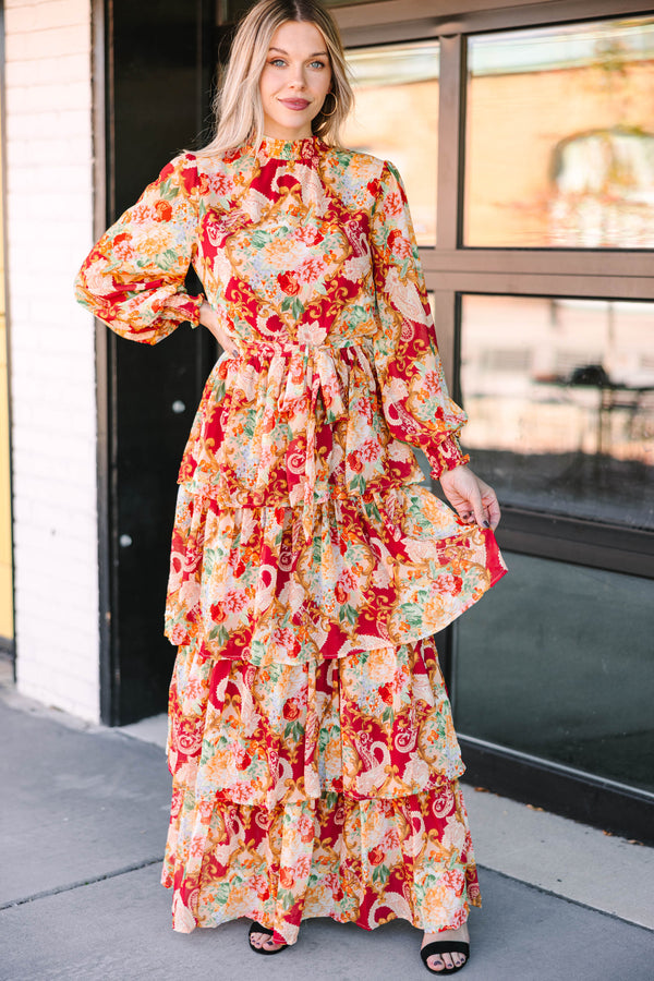 Floral burgundy maxi outlet dress