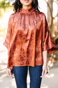 Look At You Rust Brown Floral Blouse