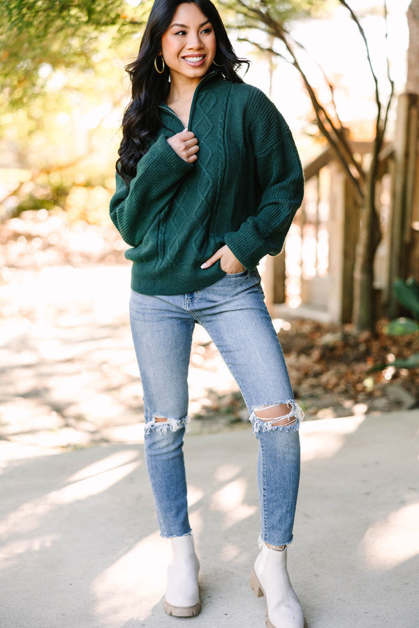 Just One Look Hunter Green Cable Knit Sweater