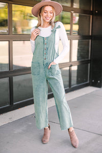Come With Me Olive Green Ruffled Overalls