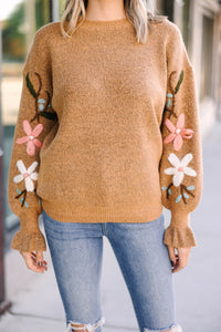Tell You The Truth Mustard Yellow Floral Embroidered Sweater