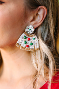 Holiday Sweater White Beaded Earrings