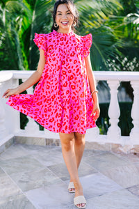 Make My Day Hot Pink Leopard Babydoll Dress