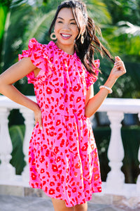 Make My Day Hot Pink Leopard Babydoll Dress