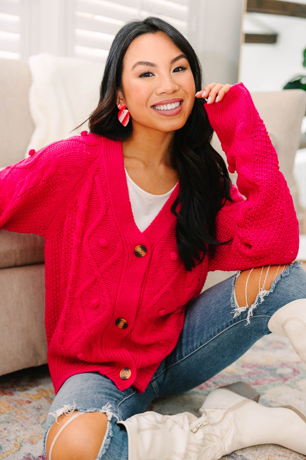 Coming Back To You Hot Pink Cable Knit Cardigan