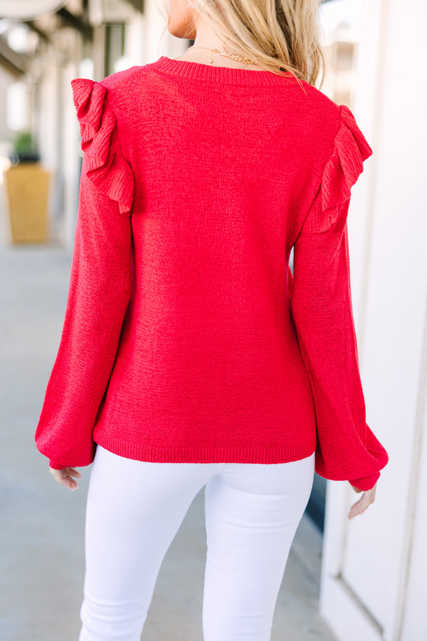 Give Me A Call Tomato Red Ruffled Blouse