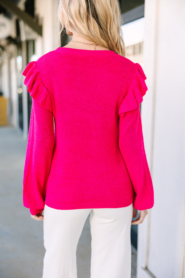 Give Me A Call Hot Pink Ruffled Blouse