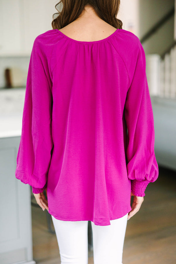 One Of A Kind Magenta Purple Tie Neck Blouse
