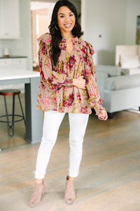 Feeling Your Best Latte Brown Floral Blouse