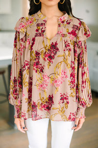 Feeling Your Best Latte Brown Floral Blouse