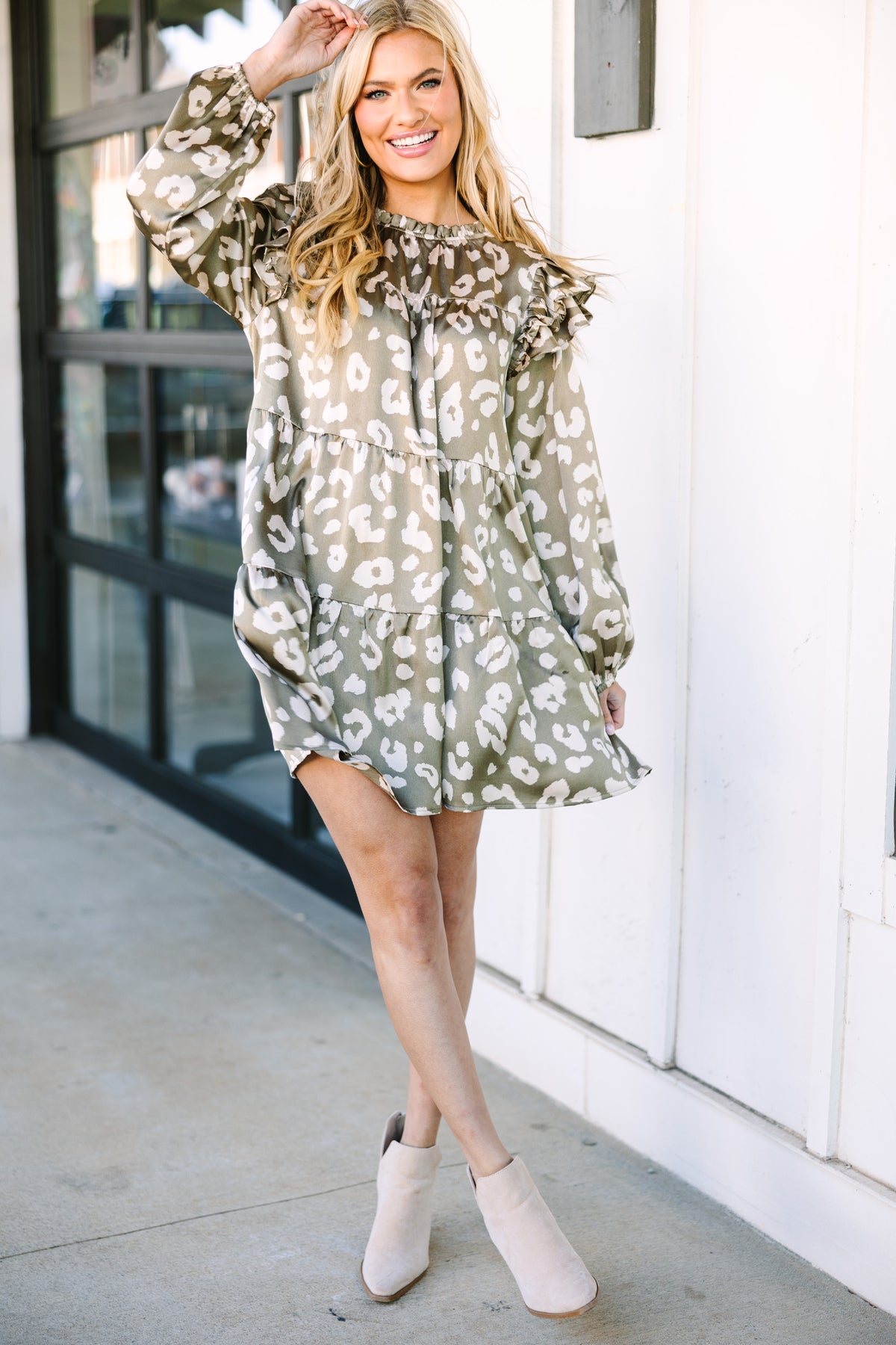 Go Along With It Sage Green Leopard Babydoll Dress – Shop the Mint