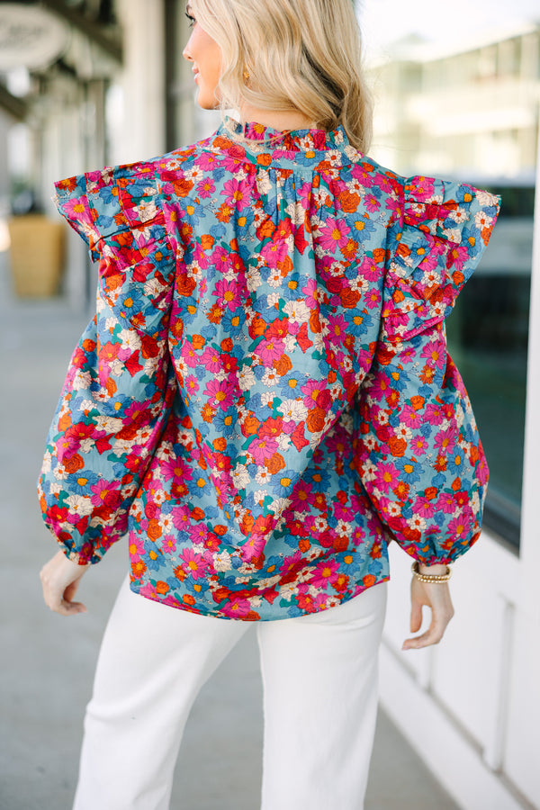 Take Your Love Blue Floral Blouse