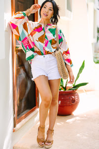 Always In Mind Fuchsia Pink Mix Abstract Blouse