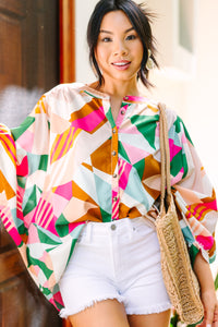 Always In Mind Fuchsia Pink Mix Abstract Blouse