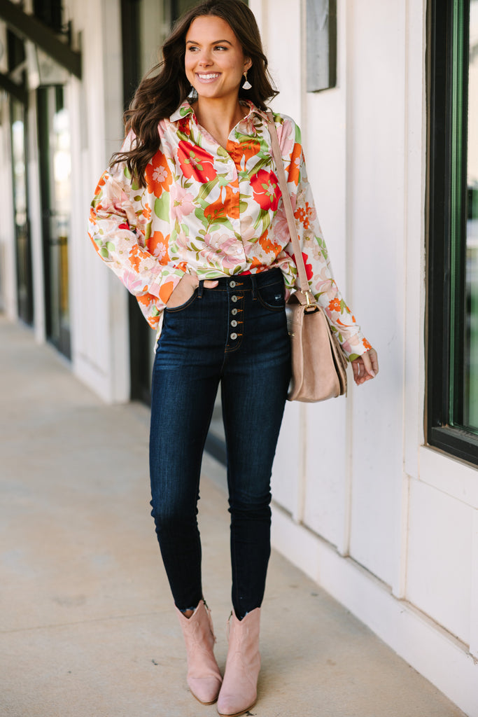 In Your Dreams Cream White Floral Button Down Blouse Shop the Mint