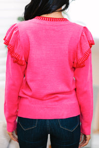 Looking Ahead Fuchsia Pink Ruffled Sweater