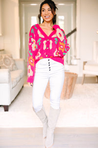 Always On The Move Hot Pink Floral Cardigan