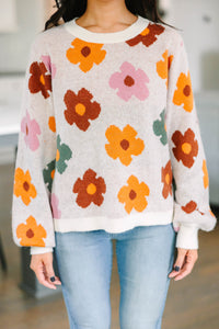 Everyday Fun Cream White Floral Sweater