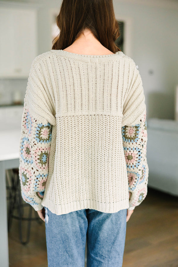 What You Like Cream White Crochet Sweater