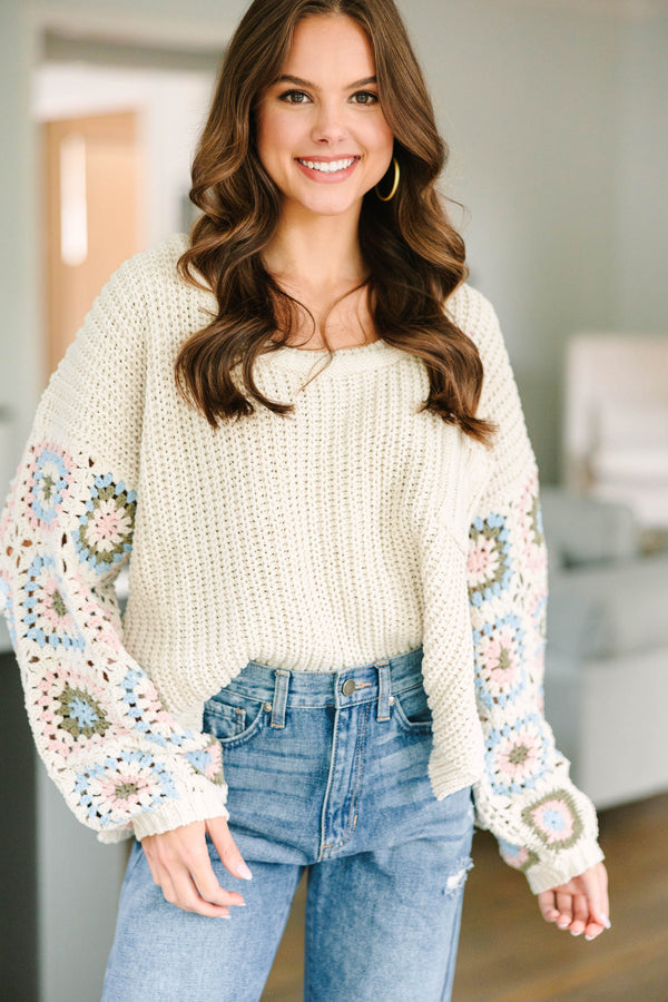 What You Like Cream White Crochet Sweater