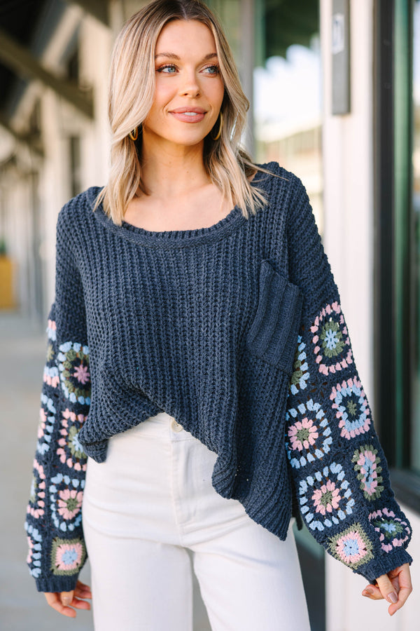 What You Like Charcoal Gray Crochet Sweater – Shop the Mint