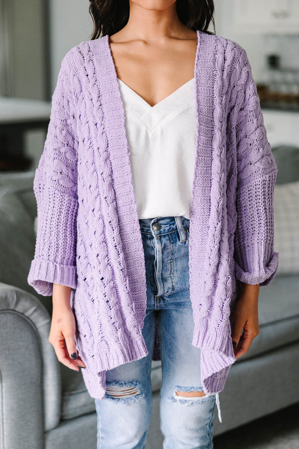 All About You Lilac Purple Cable Knit Cardigan