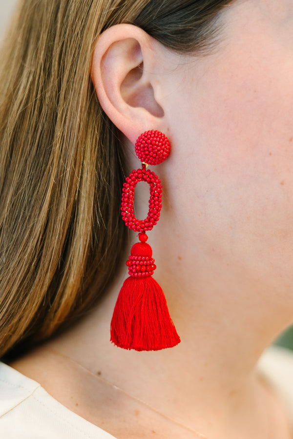 All For Fun Red Beaded Earrings