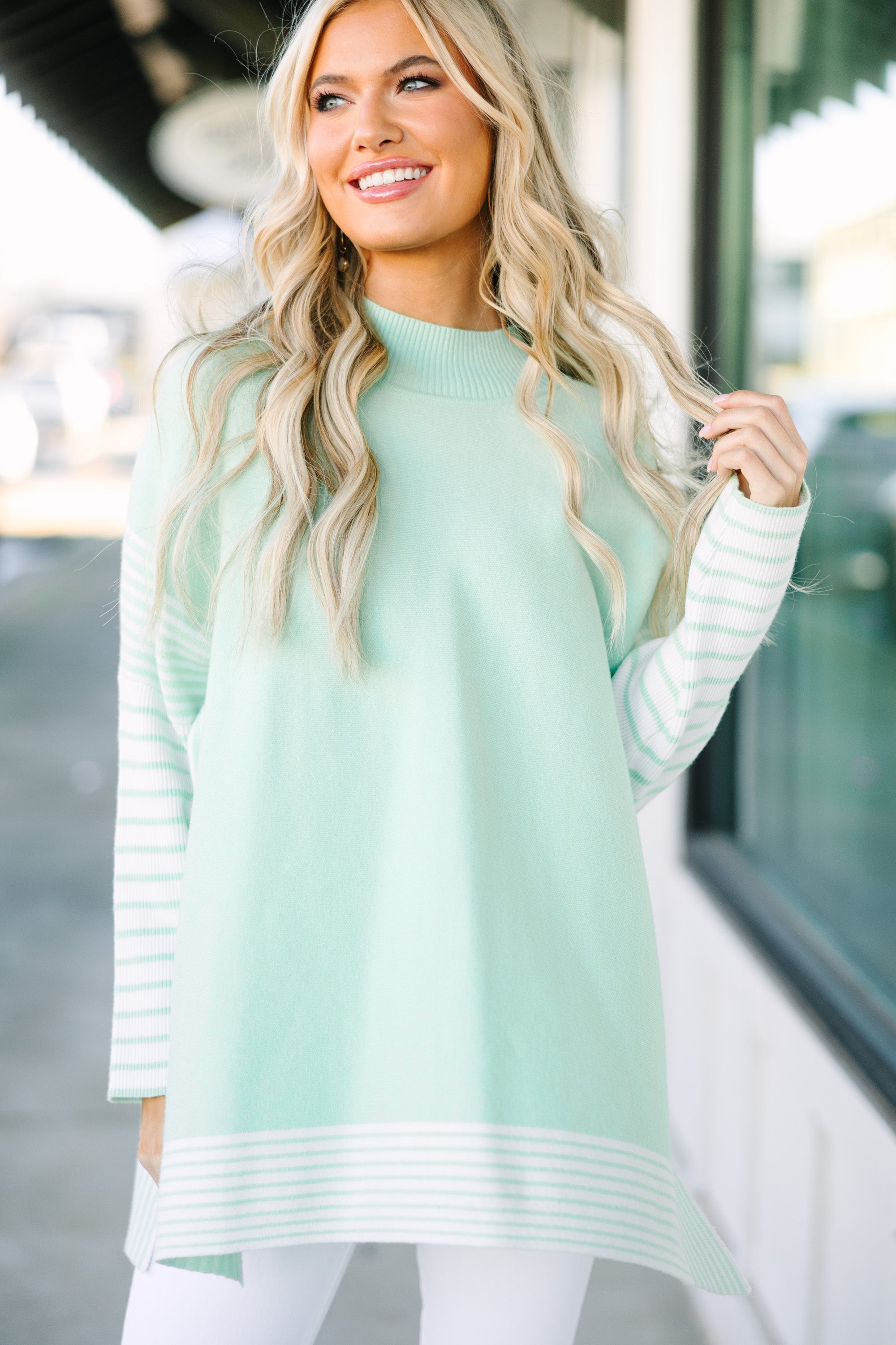 All In Sage Green Striped Tunic – Shop The Mint