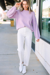 Can't Help But Love Lavender Purple Pearl Studded Sweater