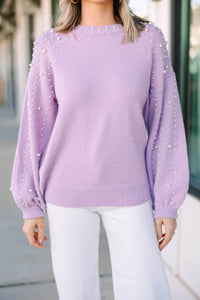 Can't Help But Love Lavender Purple Pearl Studded Sweater