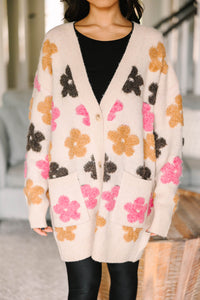 It's All For You Oatmeal Brown Floral Cardigan
