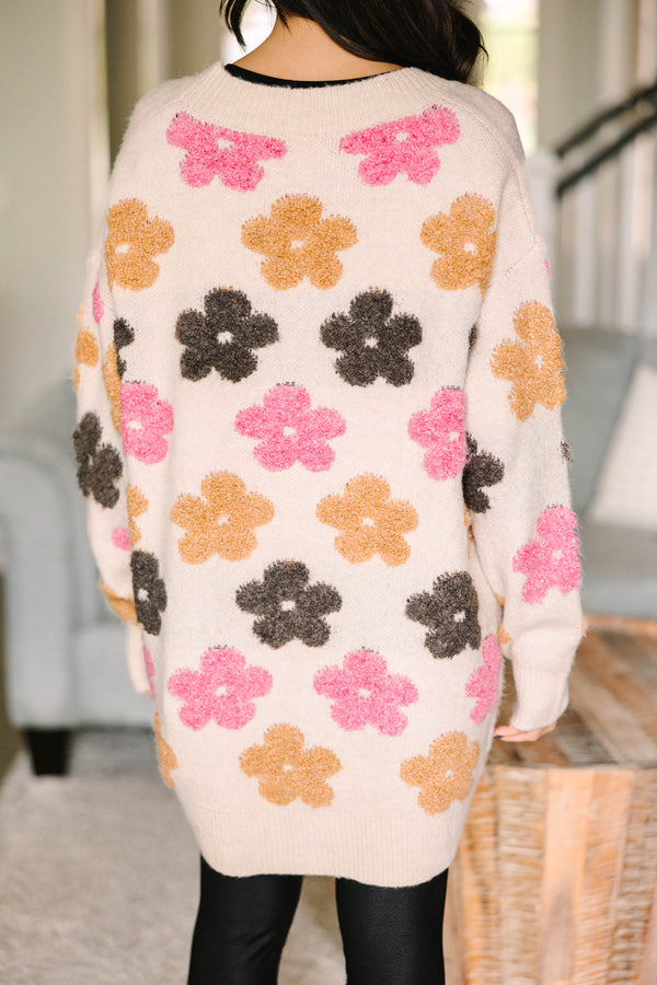 It's All For You Oatmeal Brown Floral Cardigan