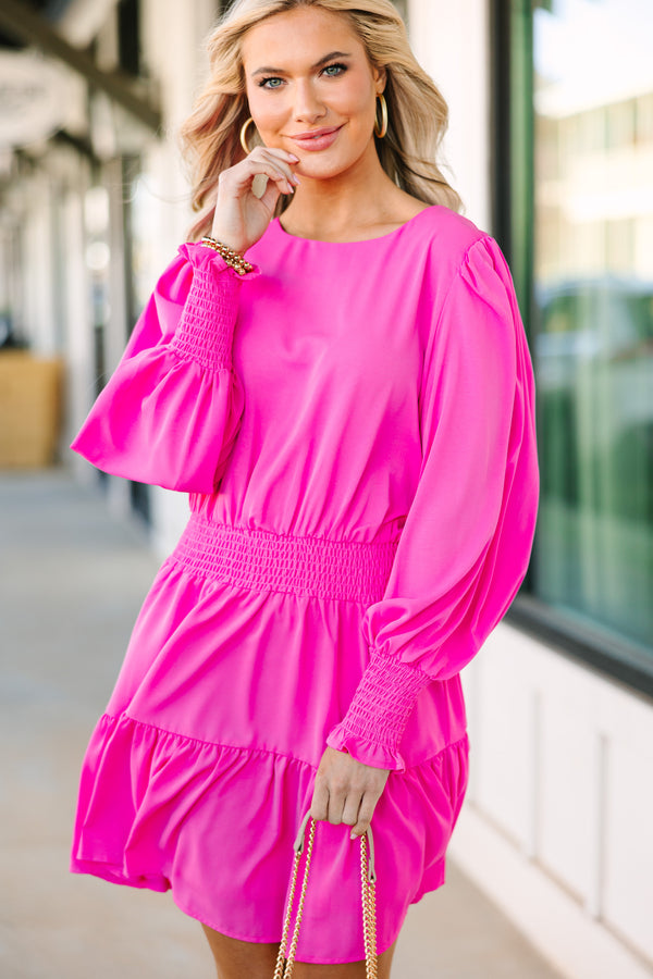 hot pink dress with bell sleeves Smak Parlour Hot Pink Heart Cutout Bell Sleeve Mini Dress S/4-6