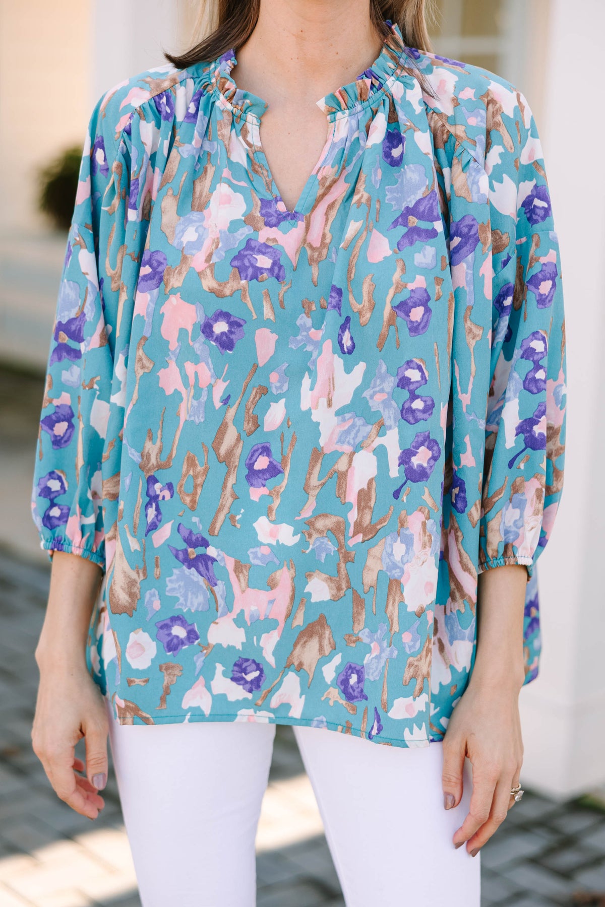 Take You With Me Teal Blue Floral Blouse – Shop the Mint