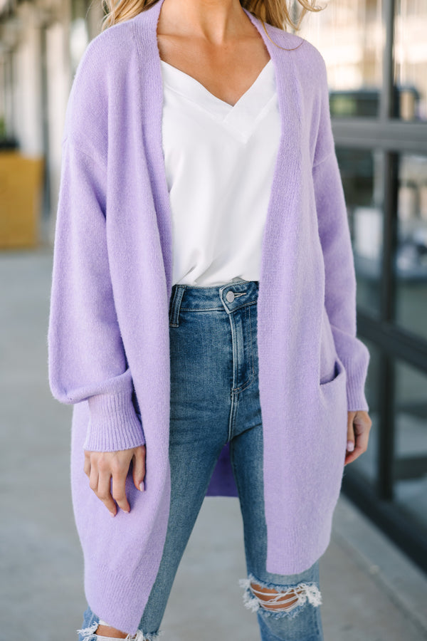 What A Dream Lavender Purple Bubble Sleeve Cardigan