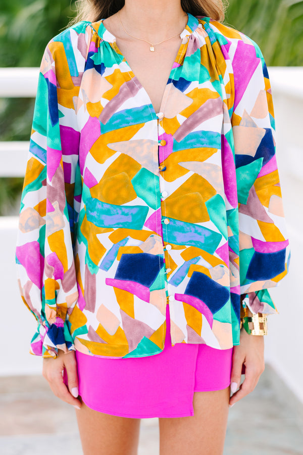 It Was All A Dream Navy Blue Abstract Blouse