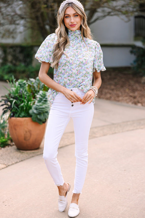 What You Need Green Ditsy Floral Blouse