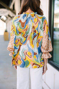 All In A Day Brown Abstract Blouse