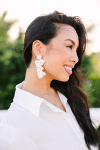 Bride White Beaded Earrings