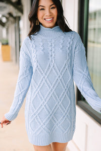 Get Creative Blue Cable Knit Sweater Dress