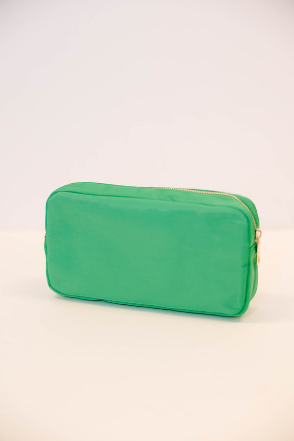 Let's Get Going Kelly Green Varsity Cosmetic Bag, Medium