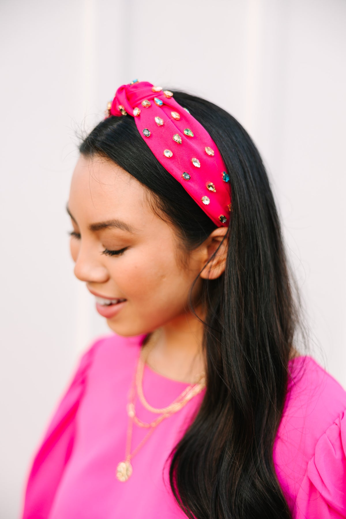 Hot Pink Padded 1.5” Headband with Rhinestone-Adorned Mesh Overlay Handmade New Tie Dye Rhinestone Padded Headband: Extra Wide Hair Hoop - Etsy main image 4