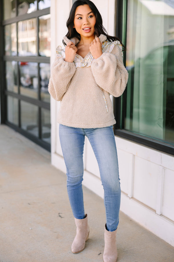 This Is It Taupe Brown Ruffle Pullover