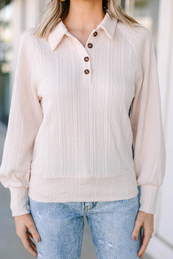 Keep You Happy Cream White Cable Knit Sweater