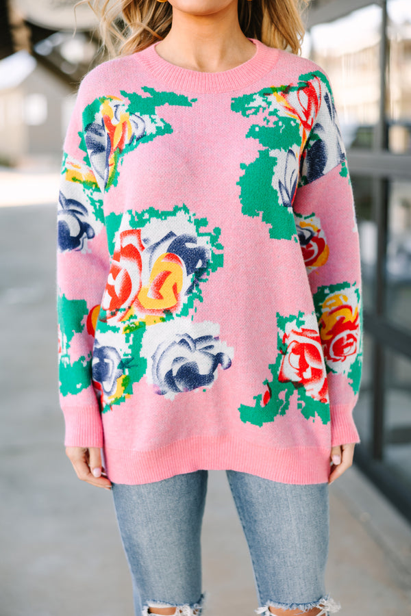 Perfectly Poised Pink Floral Sweater