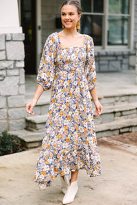 Feeling Connected Blue Floral Midi Dress